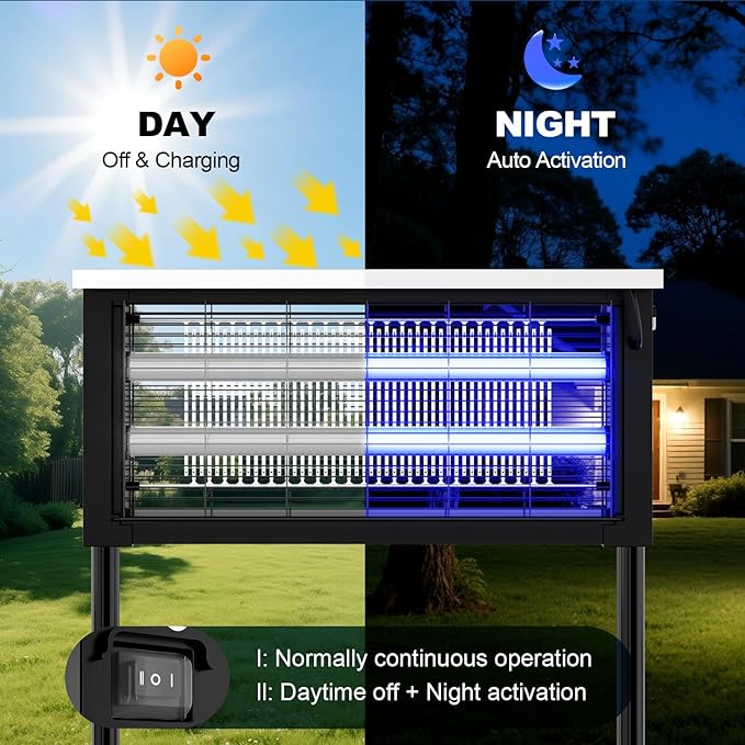 Solar Bug Zapper Outdoor, Powerful Mosquito Zapper, Electric Mosquito Killer Outdoor, Waterproof & Portable Fly Killer, Rechargeable Flying Insect Trap for Patio, Yard, Garden, Home, Camping, Black