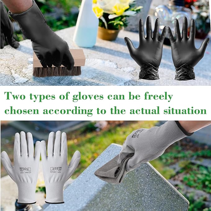 10 Pcs Headstone Cleaner Kit for Grave Cleaning Granite and Stone Daily Cleaner Includes Cloth Bristle Crevice Brush Scrub Brush Cleaning Sponge Disposable & Labor Protection Gloves Plastic Scraper
