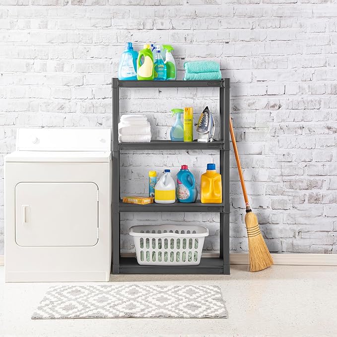 Sterilite 3-Pack 4 Shelf Unit, Heavy-Duty Shelving Storage and Utility Rack - Standing Plastic Organizer Shelves for Kitchen, Bathroom, and Garage