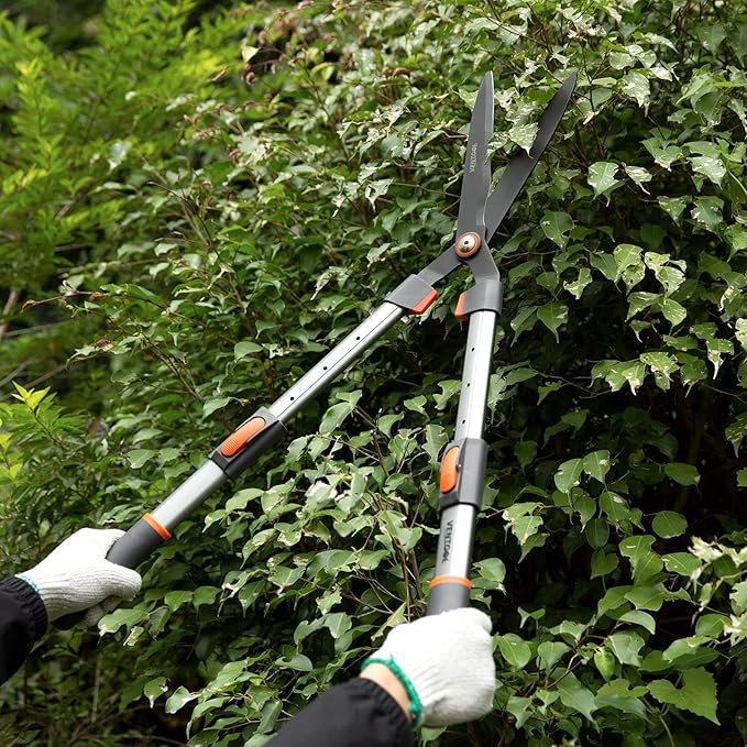 Extendable Wave Blade Hedge Shear HRC54-56 Telescopic Mn-Steel Pruning Shears Adjustable Cutter with 10mm Cutting Capacity 26-32.5 inch Loppers
