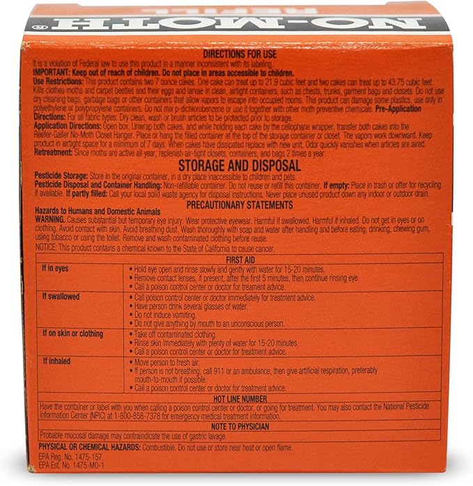 NO Moth Closet Hanger Refill Kills Clothes Moths, Carpet Beetles, and Eggs and Larvae, 7 OZ, 2 count (Pack of 1)