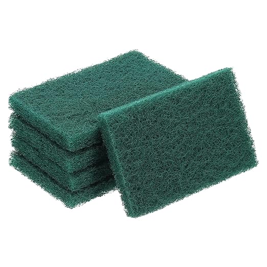 uxcell 5Pcs Scrubber Scouring Pad, 5.9 x 3.9 Inch 180 Grits Drill Power Brush Rectangle Scrub Pads Discs Polishing Pad for Household Furniture Automotive Cleaning, Green