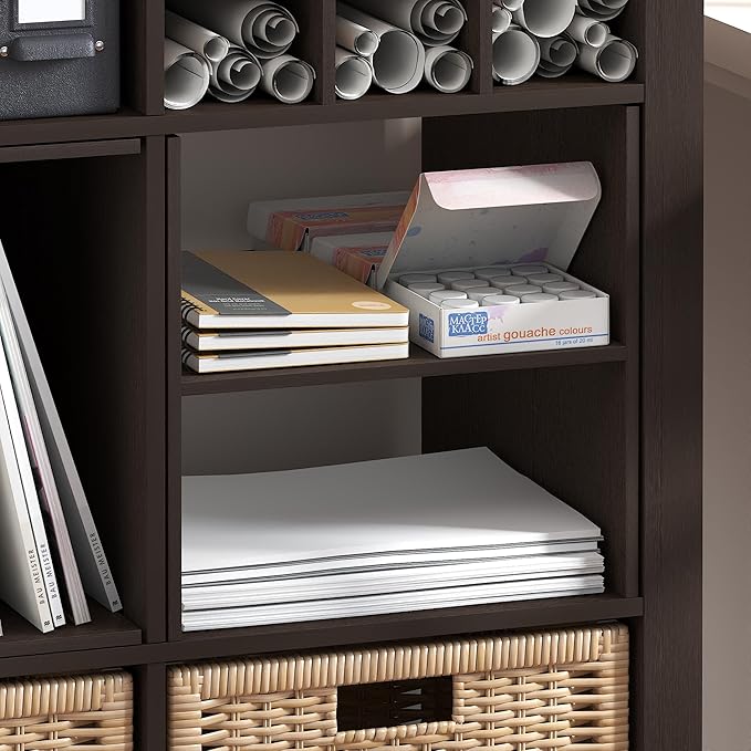 Furinno Cubicle Cube Insert, H-Shelf Cube Organizer, 2-Tier Shelf Accessory, Fits into Furinno Triple Thick Cubes, IKEA Kallax, for Organizers and Storage, Black Dark Oak