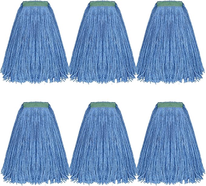 Matthew Cleaning 16oz 6Pack Cotton Floor Mop,Cotton Looped-Open String Heavy Duty String Mop Refills, Universal Headband Blend,Mop Head Replacement for Home, Industrial and Commercial Use(Blue)