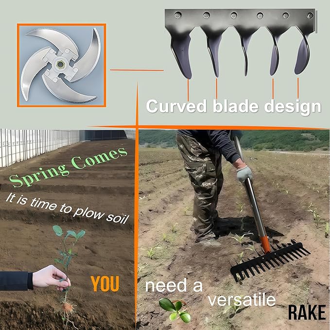 15" Heavy Duty Thatch Rake - Different Two-Row 29 Tines Metal Dethatcher with Strong Adjustable Handle for Lawn Yard Leaf Weed Removal & Soil Loosening