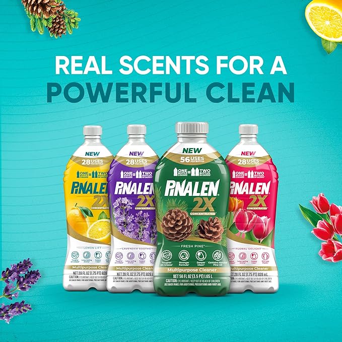 PINALEN 2X Max Aromas Concentrated Multipurpose Cleaner - Fresh Pine Scent - (2 Pack) 108 fl oz - All Purpose Cleaner for Kitchen, Bathroom, Floors & Outdoors