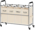 Tajsoon 4 Bag Laundry Sorter Cart, 4 Section Laundry Hamper Sorter with Heavy Duty Lockable Rolling Wheels, Laundry Separator Hamper with Removable Bags for Dirty Clothes Storage, Beige