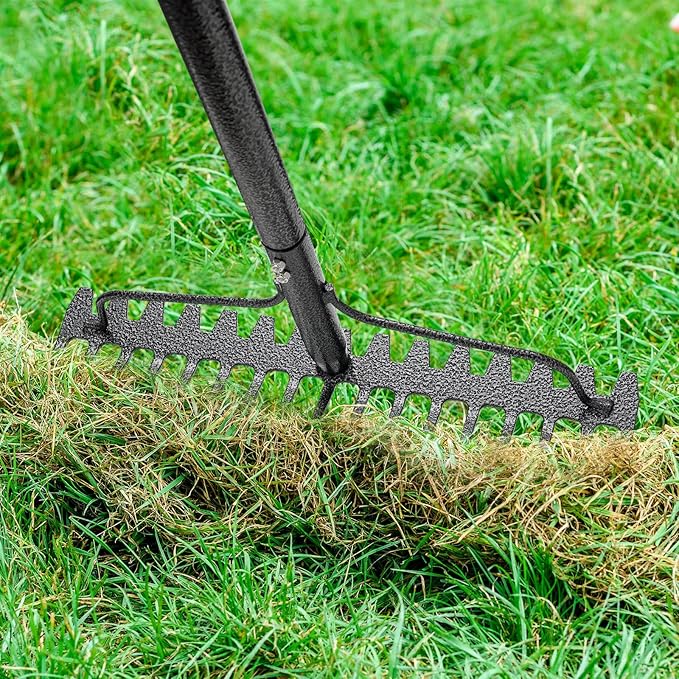 Garden Rake, 17" Extra Wide Double-Sided Head, 63" Heavy Duty Lightweight Stainless Steel Leaf Rake for Leveling Lawn, Loosening Soil, Leaf Cleanup, Soil Prep, Landscaping, Spread Mulch Fast