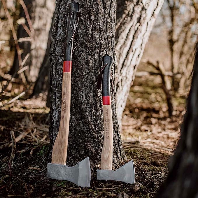 Adler Rheinland Axe - Classic German Axe for Felling & Delimbing Small Trees, Leather Sheath, 2.75 lb Head, Anti-Slip 27.5" Hickory Handle, Red Stripe
