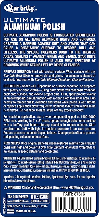 STAR BRITE Ultimate Aluminum Polish – Adds a Deep Protective Shine, Removes Light Oxidation, and Helps Preserve Restored Finishes – Marine Grade for Pontoons, Jon Boats & Canoes