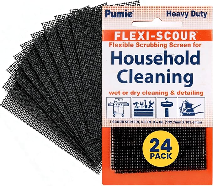 PUMIE Flexi-Scour Flexible Scrubbing Screen for Household Cleaning, 5.5" x 4", Abrasive Grit Cleaning Screen, Clean Grills, Remove Carbon, Rust and Scale, Pack of 24