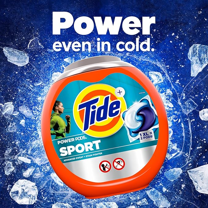 Tide Power Pods Sport Laundry Detergent Pacs, 63 Count, Advanced Sweat + Stain Fighter