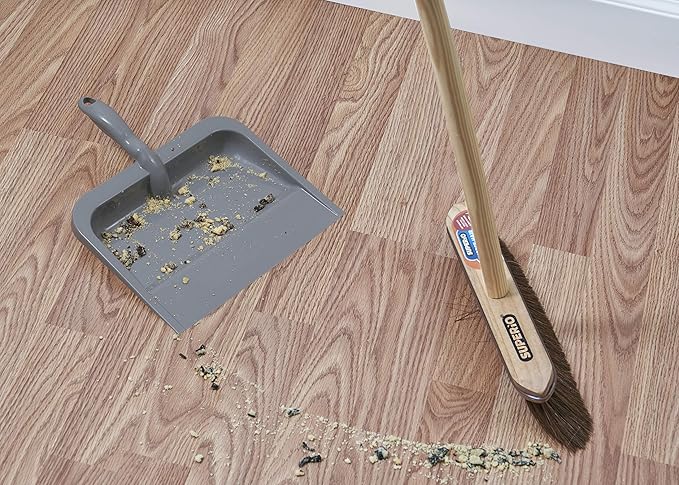 Superio Clip-On Dustpan with Rubber Lip - 10-inch Wide Durable Plastic Dust Pan with Comfort Grip Handle, (Plastic Dustpan, Grey)