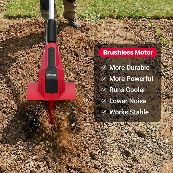 Brushless Cordless Tiller Cultivator Compatible with Milwaukee 18V Battery(Tool Only), 800W Electric Power Tiller for Gardening, Battery Powered Garden Cultivator Portable Rototiller for Lawn