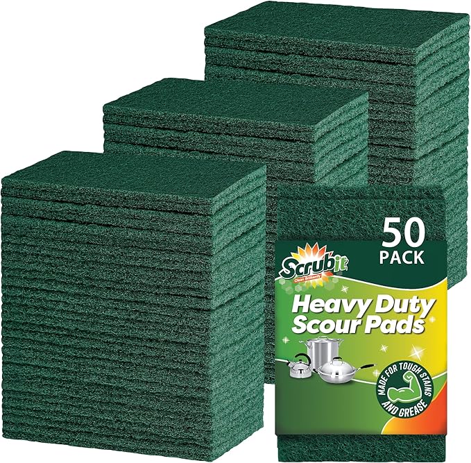 SCRUBIT Scouring Pads - Heavy Duty Scrub Pads for Cleaning Dishes - Non-Scratch - Reusable - Green (50, Green)