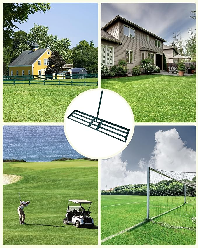 Lawn Leveling Rake,Stainless Steel Lawn Leveler with 45”x10” Ground Plate, 78” Adjustable Long Handle, Heavy Duty Large Level Yard Tool for Grass, Golf Field, Level Soil or Dirt Ground Surfaces-Green