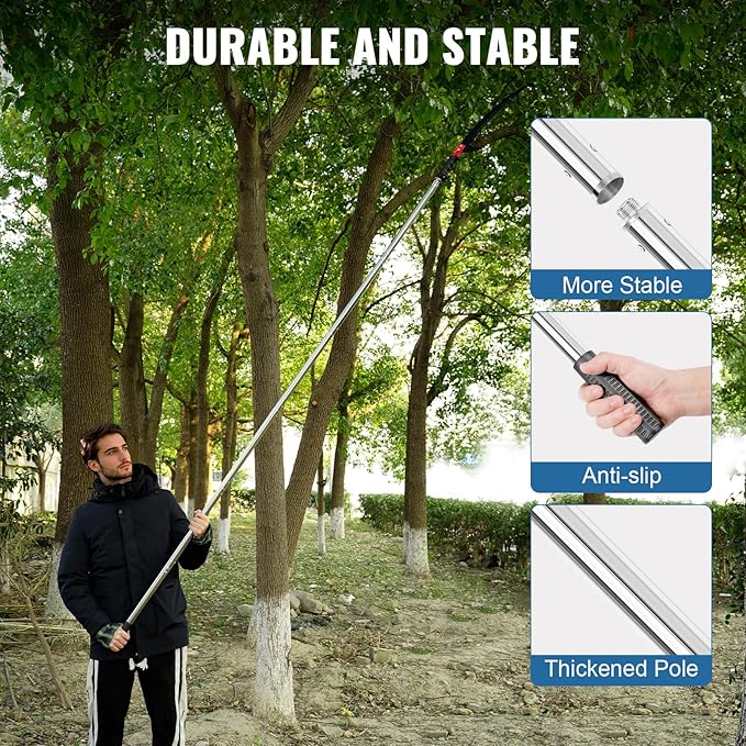 15ft Manual Pole Saw for Tree Trimming, Lightweight Manual Stainless Steel Extension High Pole Pruning Pole Saw for Tree Trimming Branches at Forestry Yard Garden Patio