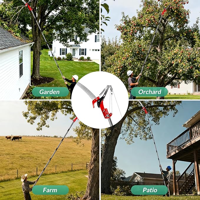 Suchtale Manual Pole Saw, Pruning Saw, Tree Pruner with Steel Blade & Scissors, Tree Trimmer for High Branches,Palms and Shrubs, 14FT Extendable Long Handle Limb Cutter, Yard Garden Branch Trimming