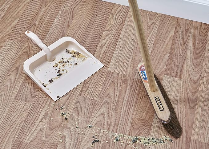 Superio Heavy Duty Plastic Dustpan with Comfort Grip Handle Beige, Durable, Lightweight Multi Surface Dust Pan Easy Broom Sweeping, 10 inch Wide