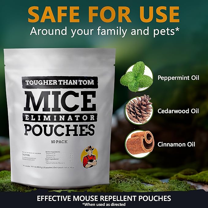 All-Natural Mice Repellent Pouches – Harmless Peppermint Essential Oil Mouse Deterrent - Keep Mice Out of Your Home and Your Family Safe - by Tougher Than Tom