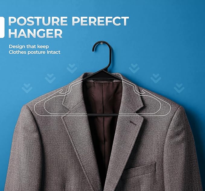 Beddora Plastic Hangers 50 Pack, Black Clothes Hangers for Closet Organization and Storage Space-Saving Design, Kids & Adult Coat Hanger for Suits, Shirt & Percheros Ganchos para Colgar Ropa Hangars