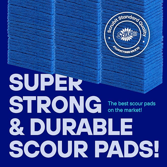 SCRUBIT Scouring Pad 100 Pack - Heavy Duty Scrub Pads for Cleaning Dishes - Non-Scratch Reusable Scrubbing - Blue (100)