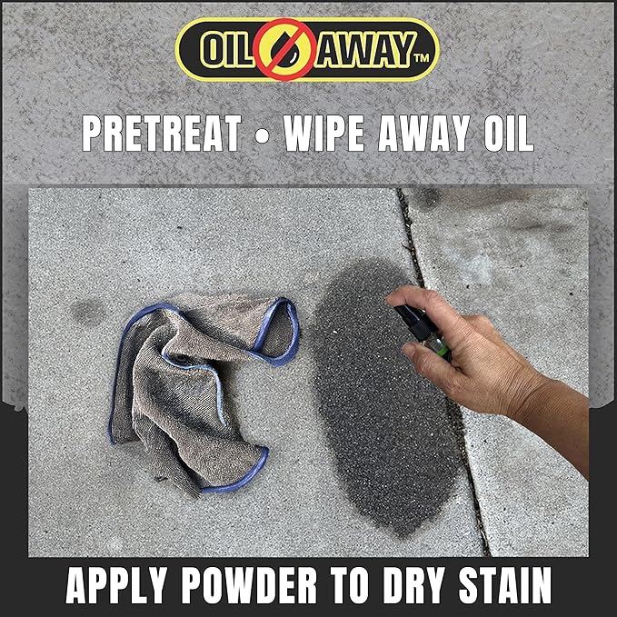 Oil Stain Fighter Driveway Kit with Pretreat Solution for Maximum Results | 4 oz. Pretreat Spray + 10 oz. Enzyme Powder | No Rinse Safe Concrete Cleaning Duo for Driveways and Patios | Driveway Size