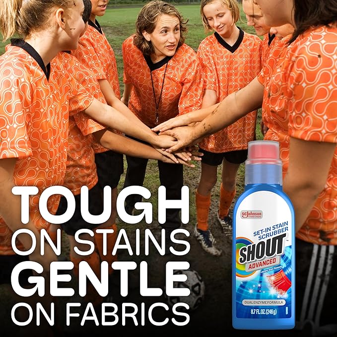 Shout Advanced Stain Remover Gel for Clothes Laundry, Ultra Concentrated Gel with Built-in Scrubber Brush for Deep Set-In stains, 8.7oz