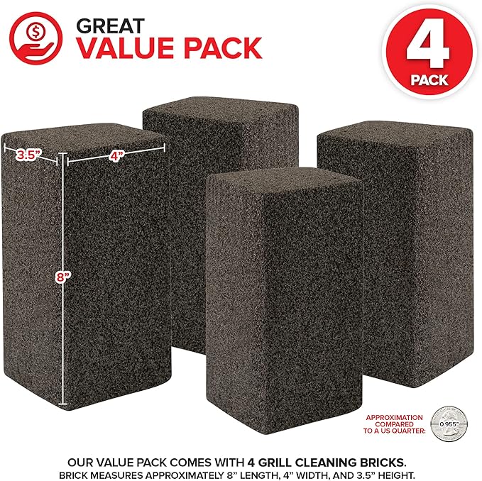 Stock Your Home Grill Cleaning Brick (4 Pack) - Heavy Duty Grill Cleaning Brick - Pumice Stone Brick for Flat Tops and Griddles - Blackstone Griddle Cleaner - Non-Scratch Grill Cleaner