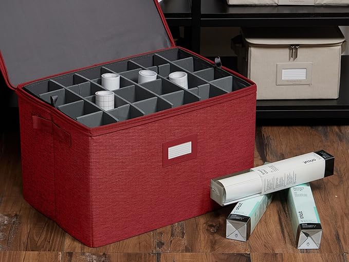 Covermates Keepsakes - Adjustable Zip-Top Storage Box - Configurable FlexGrid Compartments - Heavy Duty Polyester- Reinforced Handles - Stackable Design - Indoor Storage, Red Heather