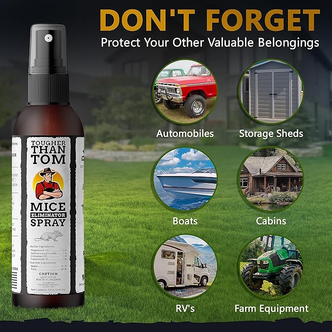 Tougher Than Tom Mouse Repellent Spray – 8 fl oz Premium Cinnamon and Peppermint Oil for Rodents – Effective Mouse Repellent Indoor – Mice Deterrent – All-Natural Formula
