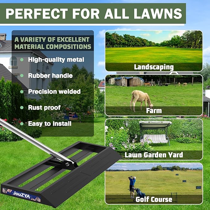 Lawn Leveling Rake 45x10 inch, Lawn Leveler Tool with Stainless Steel, 80" Extended Handle,Golf Course, and Farm,Heavy-Duty for Garden (Updated)