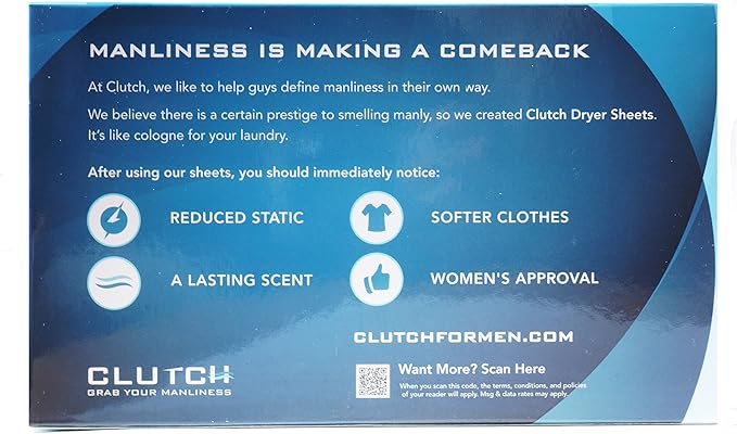 Clutch Men's Dryer Sheets, Fabric Softener for Men, 40 Count Box