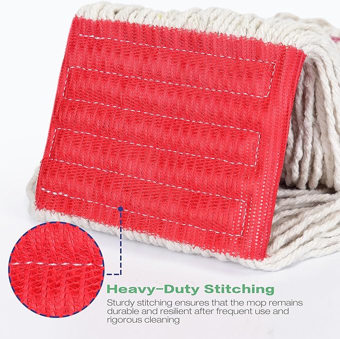 Matthew Cleaning 3Pcs 5'' Headband White&Orange&Green Medium Commercial String Mop Heads, Loop-End Mop Head Replacement, Heavy Duty Industrial Washable&Reusable Mop Refills for Residential& Warehouse