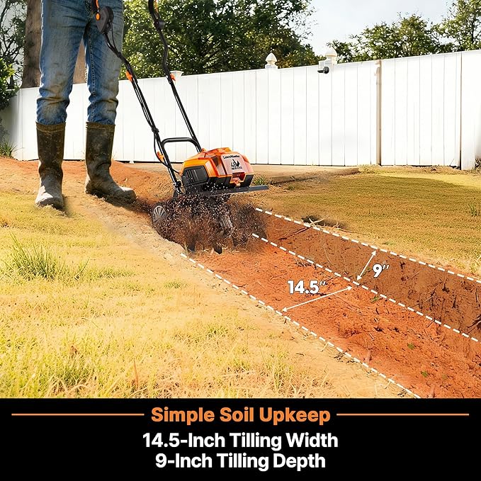 LawnMaster Brushless 48V MAX Cordless Tiller Cultivator with 2X MAX 24V 4.0ah Battery& 1x MX24V Dual Port Charger, 4X Blade, 14.5In Width & 9In Depth-CLTE4814