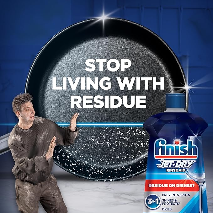 Finish Jet-Dry Dishwasher Rinse Aid, Compatible with Dishwasher Detergent, Prevents Spots & Residues, Dries, Shine & Protects, 8.45 oz, 80 Washes.