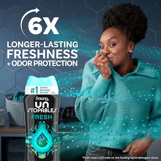 Downy Unstopables In Wash Scent Booster Beads, Fresh Scent, 24 oz, Laundry Beads for odor Protection, Downy Scent Booster Beads, Laundry Scent Boosters (Pack of 2)