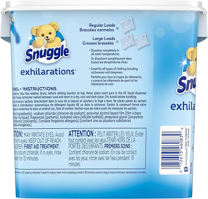 Snuggle Exhilarations in Wash Laundry Scent Booster Pacs, Blue Iris & Ocean Breeze, 56 Count
