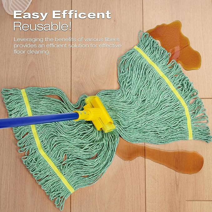 Matthew Cleaning 12Pcs 5'' Headband White&Orange&Green Medium Commercial String Mop Heads, Loop-End Mop Head Replacement, Heavy Duty Industrial Washable&Reusable Mop Refills for Residential& Warehouse