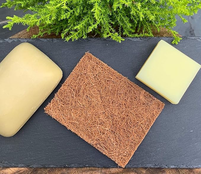 Marasol Soap Saver and Scrub Pad (2) | Coconut Fiber - Compostable | Plastic Free - Zero Waste | Bar Soap Holder | Tough Non-Scratch Scour Pad | Vegetable Brush | 2-Pack