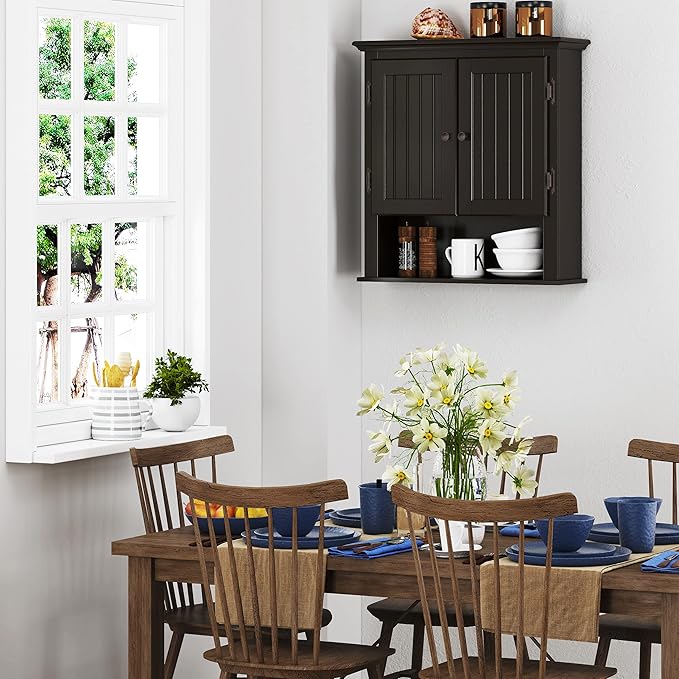 UTEX Bathroom Wall Cabinet, Bathroom Medicine Cabinet with Adjustable Shelves and Doors, Over the Toilet Storage Cabinet, Espresso