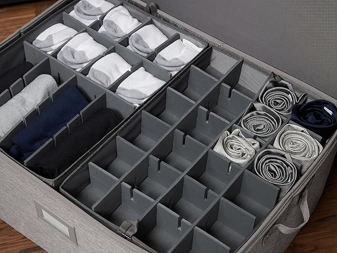 Covermates Keepsakes - Adjustable Zip-Top Storage Box - Configurable FlexGrid Compartments - Heavy Duty Polyester- Reinforced Handles - Stackable Design - Indoor Storage, Grey Heather