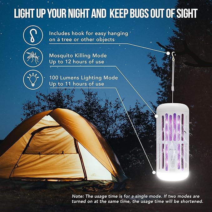 ASPECTEK Hangable Bug Zapper with Music Bluetooth Speaker – Rechargeable LED Mosquito Zapper and Ambient Light, Cordless Insect Device for Indoor/Outdoor Use, Patio, Camping, Garden – 3-in-1 Design,