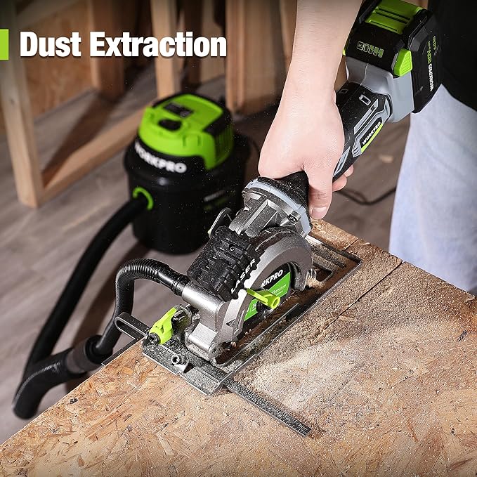 WORKPRO 20V Cordless Mini Circular Saw, 4-1/2" Compact Wireless Circular Saw 4.0Ah Battery, Fast Charger, 3 Blades, 4500RPM, Laser Guide, Max Cutting Depth 1-11/16"(90°), 1-1/8"(45°)