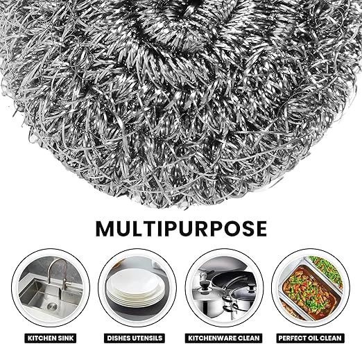 6 Pcs Stainless Steel Scrubber, Steel Wool Pads, Flexible Scrubber Pads, Dishwashing Scouring Pads Heavy Duty, Kitchen Scrubbing Sponges for Cleaning Dishes, Pots, Pans, Grills and Sinks