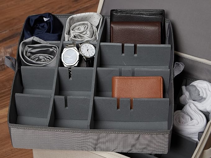 Covermates Keepsakes - Adjustable Zip-Top Storage Box - Configurable FlexGrid Compartments - Heavy Duty Polyester- Reinforced Handles - Stackable Design - Indoor Storage, Beige Heather