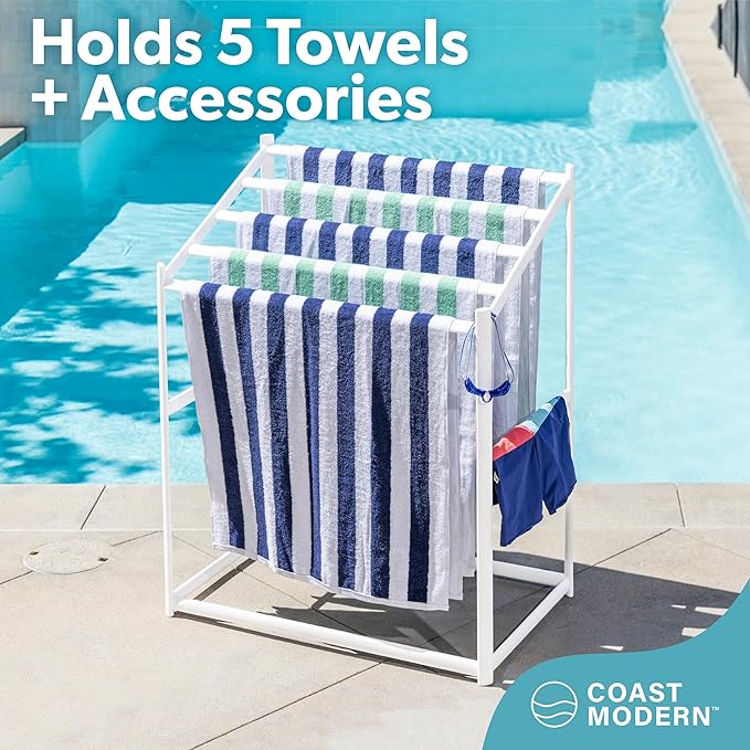 Coast Modern Pool Towel Rack – Choose Your Color - Outdoor & Indoor 5 Beach Towel PVC Drying Rack