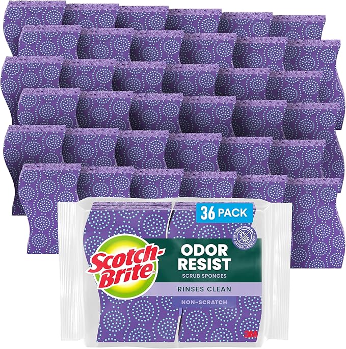 Scotch-Brite Scrub Dots Non-Scratch Scrub Sponge, Rinses Clean, For Washing Dishes and Cleaning Kitchen, 9 Packs of 4 Sponges (36 Total)