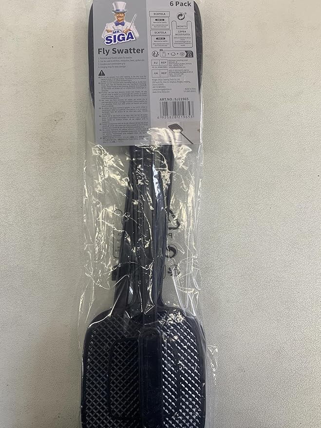 MR.SIGA Heavy Duty Long Handle Fly Swatter, Black, 6 Pack