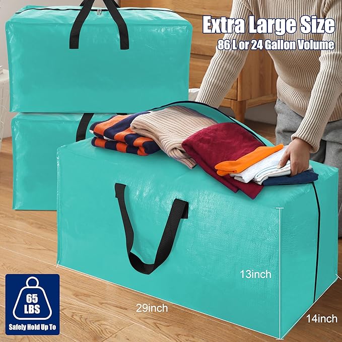 Cosy Family 8 Pack Heavy Duty Extra Large Moving Bags with Backpack Straps - Strong Handles & Zippers, Storage Totes For Space Saving, Fold Flat, Alternative to Moving Box, Aquamarine